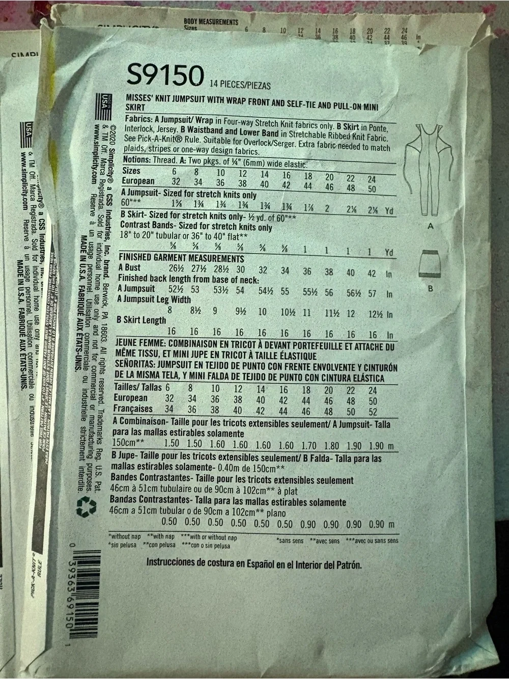 BN UNCUT SIMPLICITY 9050 U5 SEWING PATTERNS JUMPSUIT